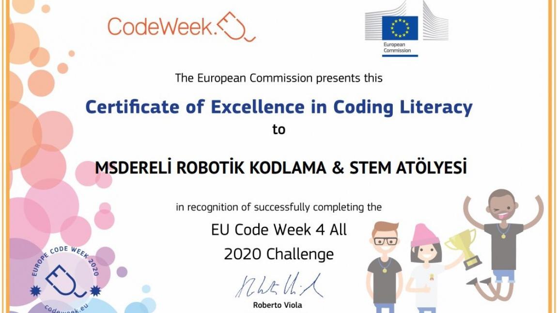 Certificate of Excellence in Coding Literacy (Kodlama Okuryazarlığında Mükemmellik Sertifikası) Almaya Hak Kazandık